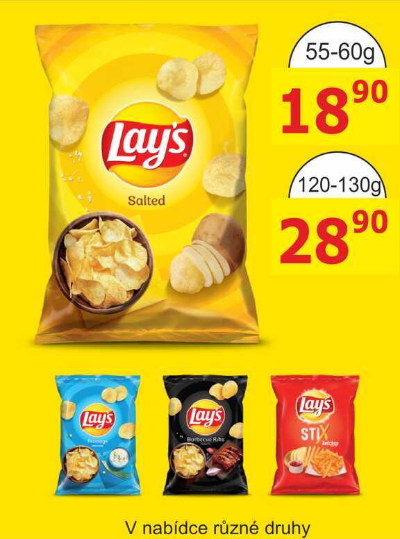 Lay's chips 60g, vybrané druhy