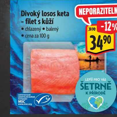 Divoký losos keta - filet s kůží  100 g