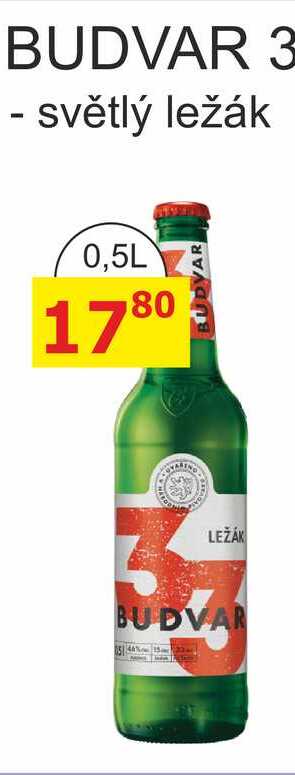 Budweiser Budvar, Budvar33, pivo světlý ležák 0,5l