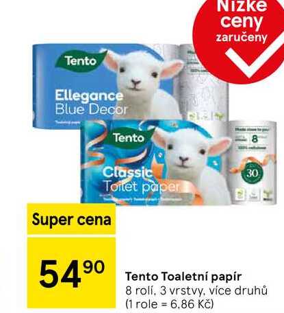 Tento Toaletní papír 8 rolí, 3 vrstvy, více druhů