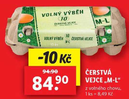ČERSTVÁ VEJCE ,,M-L" z volného chovu, 10 ks