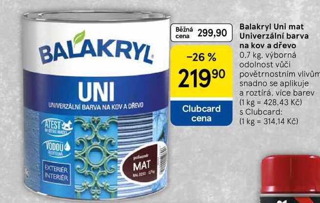 Balakryl Uni mat Univerzální barva na kov a dřevo, 0.7 kg 