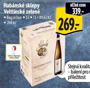 Habánské sklepy Veltlínské zelené, 3 l
