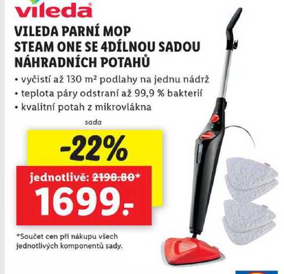 VILEDA PARNÍ MOP STEAM ONE SE 4DÍLNOU SADOU NÁHRADNÍCH POTAHŮ 