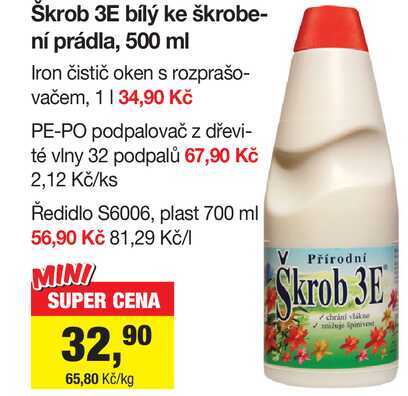 Škrob 3E bílý ke škrobení prádla, 500 ml