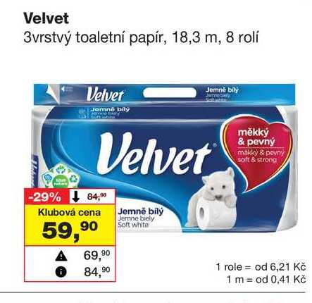 Velvet 3vrstvý toaletní papír, 18,3 m, 8 rolí