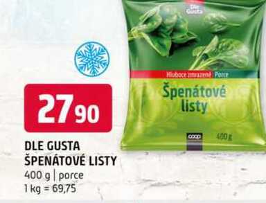 Dle gusta špenátové listy 400 g porce 