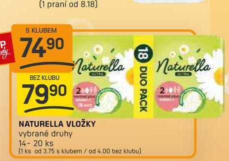 NATURELLA VLOŽKY vybrané druhy 14-20 ks 