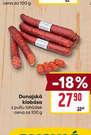 Dunajská klobása z pultu lahůdek cena za 100g