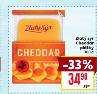 Zlatý sýr Cheddar plátky 100g