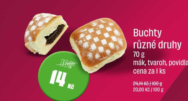 Buchty různé druhy 70 g mák, tvaroh, povidla 
