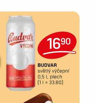 BUDVAR světlý výčepní 0,5 1, plech
