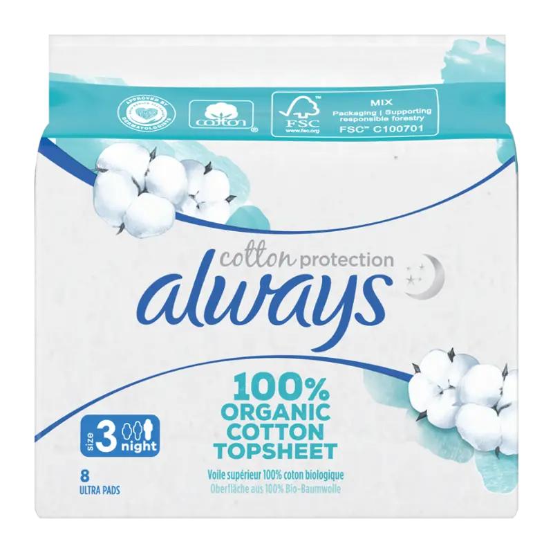 Always Hygienické vložky s křidélky Cotton Protection Ultra Night, 8 ks