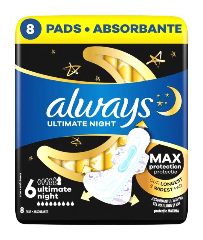 Always Hygienické vložky s křidélky Ultimate Night vel. 6, 8 ks