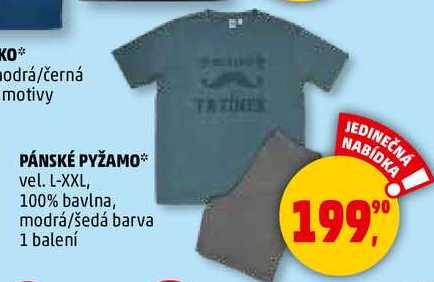 PÁNSKÉ PYŽAMO vel. L-XXL, 100% bavlna, modrá/šedá barva, 1 balení 