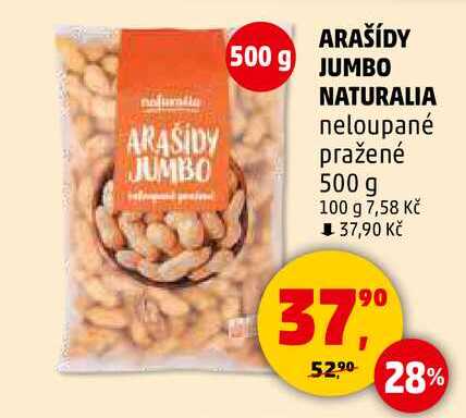 ARAŠÍDY JUMBO NATURALIA neloupané pražené, 500 g 