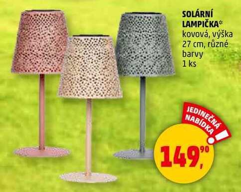 SOLÁRNÍ LAMPIČKA kovová, výška 27 cm, různé barvy, 1 ks  