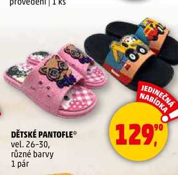 DĚTSKÉ PANTOFLE vel. 26-30, různé barvy, 1 pár 