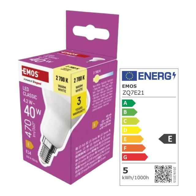 Emos LED R50 4,2W E14 teplá bílá