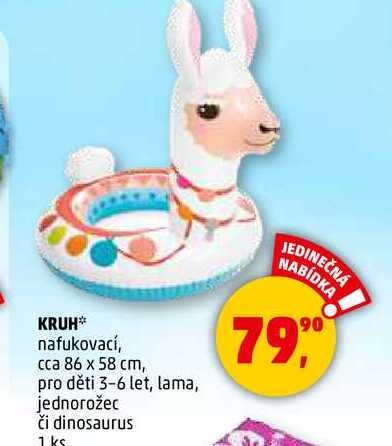 KRUH nafukovací, cca 86 x 58 cm, pro děti 3-6 let, lama, jednorožec či dinosaurus, 1 ks  