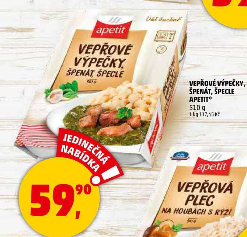 VEPŘOVÉ VÝPEČKY, ŠPENÁT, ŠPECLE APETIT, 510 g 