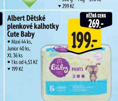 Albert Dětské plenkové kalhotky Cute Baby Maxi 44 ks, Junior 40 ks, XL 36 ks  