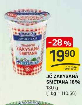 JČ ZAKYSANÁ SMETANA 18% 180 g v akci