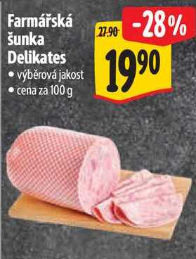 Farmářská šunka Delikates, cena za 100 g 