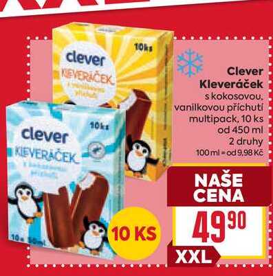 Clever Kleveráček s kokosovou, vanilkovou příchutí multipack, 10 ks od 450 ml  
