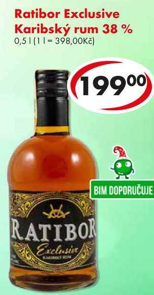Ratibor Exclusive Karibský rum 38 %, 0,5 l