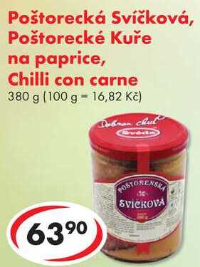 Svíčková, Poštorecká Poštorecké Kuře na paprice, Chilli con carne, 380 g 