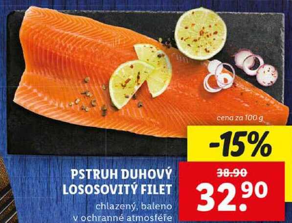 PSTRUH DUHOVÝ LOSOSOVITÝ FILET, cena za 100 g