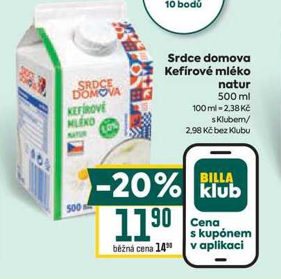 Srdce domova Kefírové mléko natur 500 ml  v akci