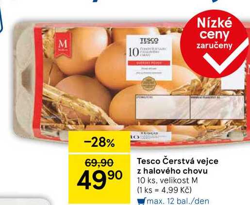 Tesco Čerstvá vejce z halového chovu, 10 ks, velikost M  