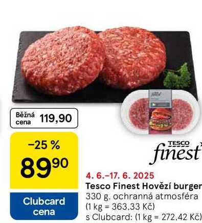 Tesco Finest Hovězí burger, 330 g 