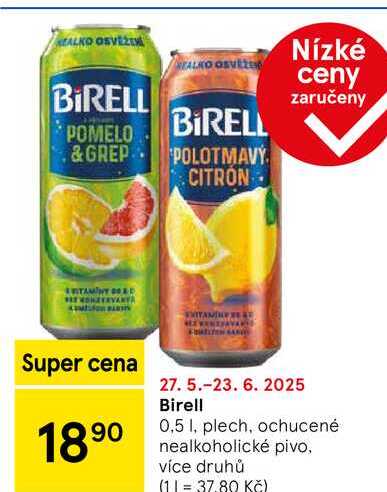 Birell 0,5 l, plech, ochucené nealkoholické pivo, více druhů 