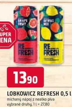 LOBKOWICZ REFRESH 0,5 L michaný nápoj z nealko piva 