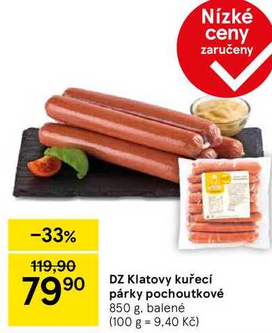 DZ Klatovy kuřecí párky pochoutkové, 850 g
