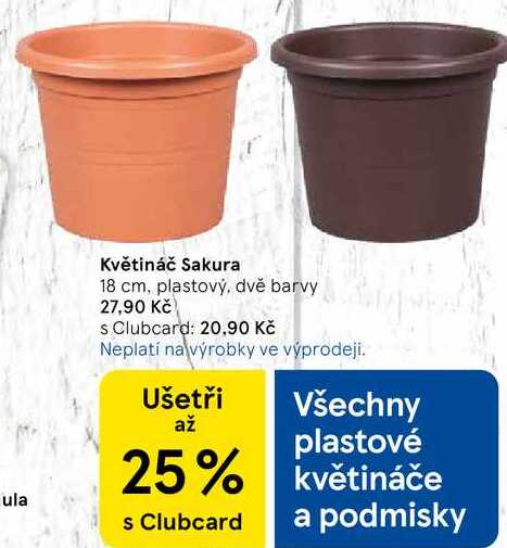 Květináč Sakura, 18 cm, plastový, dvě barvy  