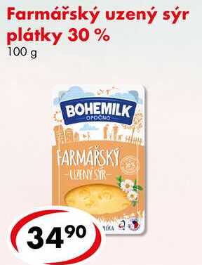 Farmářský uzený sýr plátky 30%, 100 g 