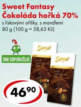 Sweet Fantasy Čokoláda hořká 70%, 80 g 