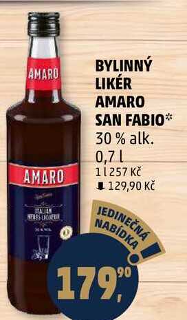 BYLINNÝ LIKÉR AMARO SAN FABIO 30% alk., 0,7 l