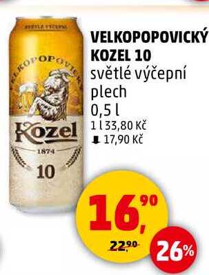 VELKOPOPOVICKÝ KOZEL 10 světlé výčepní plech, 0,5 l