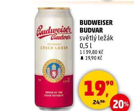 BUDWEISER BUDVAR pivo světlý ležák, 0,5 l 