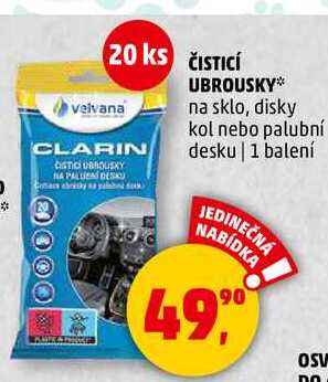 ČISTICÍ UBROUSKY na sklo, disky kol nebo palubní desku, 1 balení  