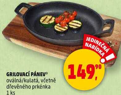 GRILOVACÍ PÁNEV oválná/kulatá, včetně dřevěného prkénka, 1 ks  