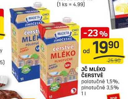 JČ MLÉKO ČERSTVÉ polotučné 1,5% 1l