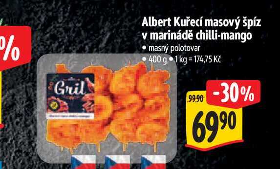  Albert Kuřecí masový špíz v marinádě chilli-mango  400 g