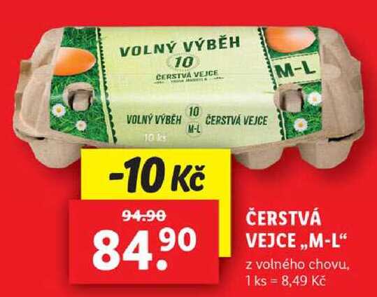 ČERSTVÁ VEJCE ,,M-L" z volného chovu, 10 ks 