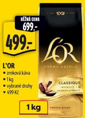 L'OR zrnková káva, 1 kg